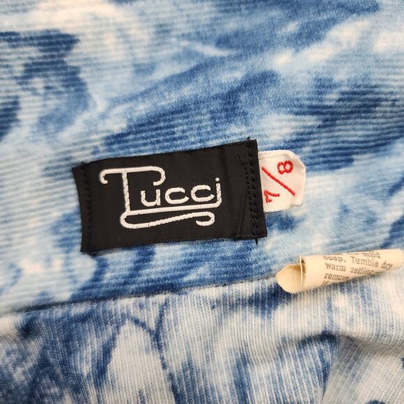 Vintage 70s Tucci Top Womens 7/8 Blue White Corduroy Dagger Collar Long Sleeves - Picture 6 of 13